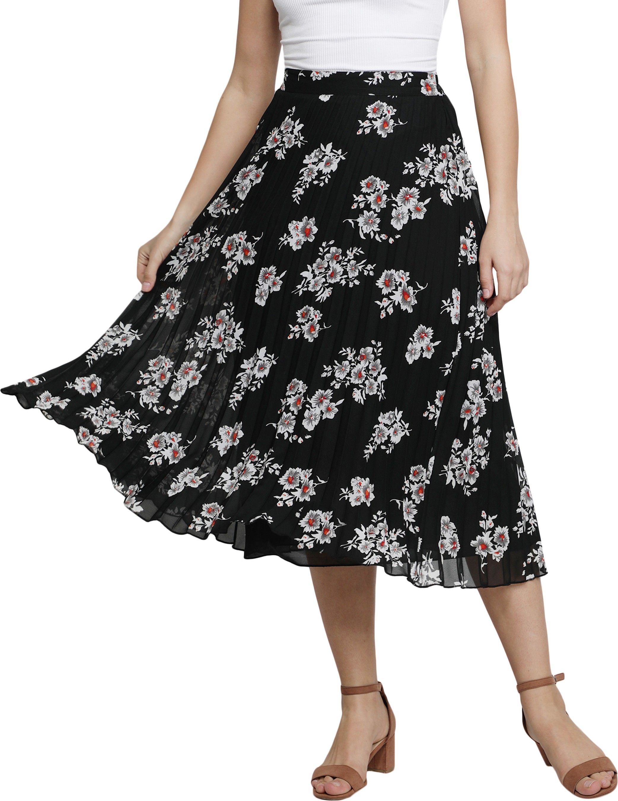 nuevosdamas Women Printed Flared Black Skirt-picture-19