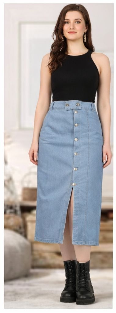 Women Solid A-line Light Blue Skirt-image-18