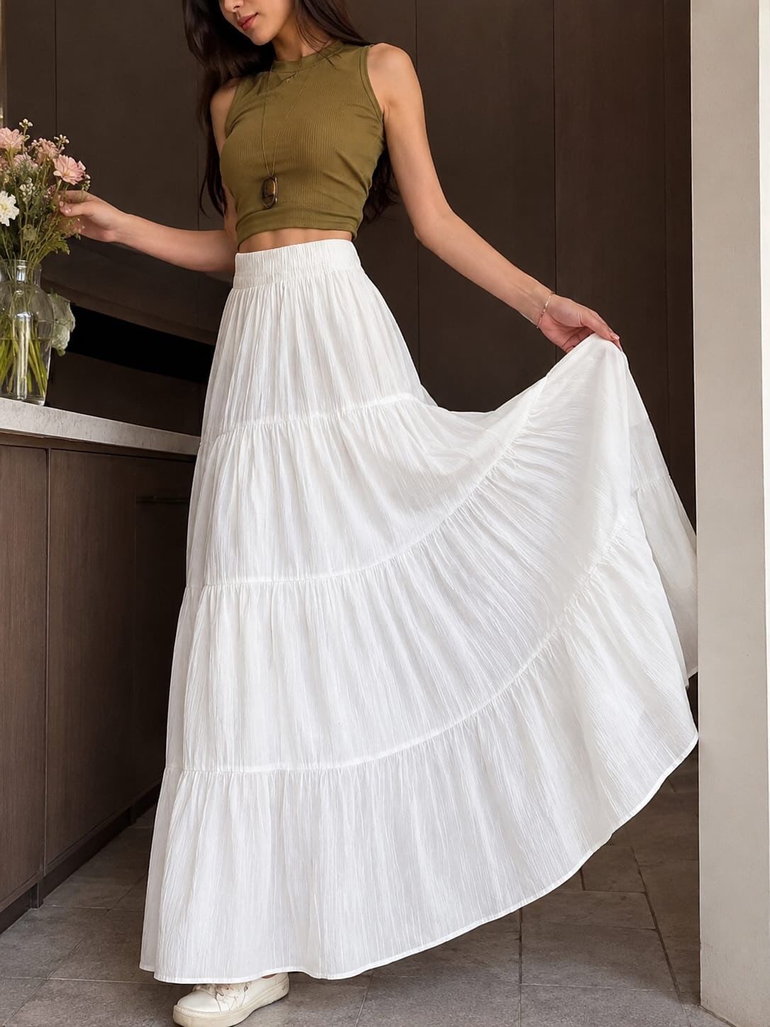 Women Solid A-line White Skirt-image-40