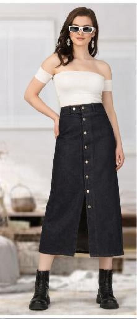 msnkapprel Women Self Design Straight Black Skirt-picture-34