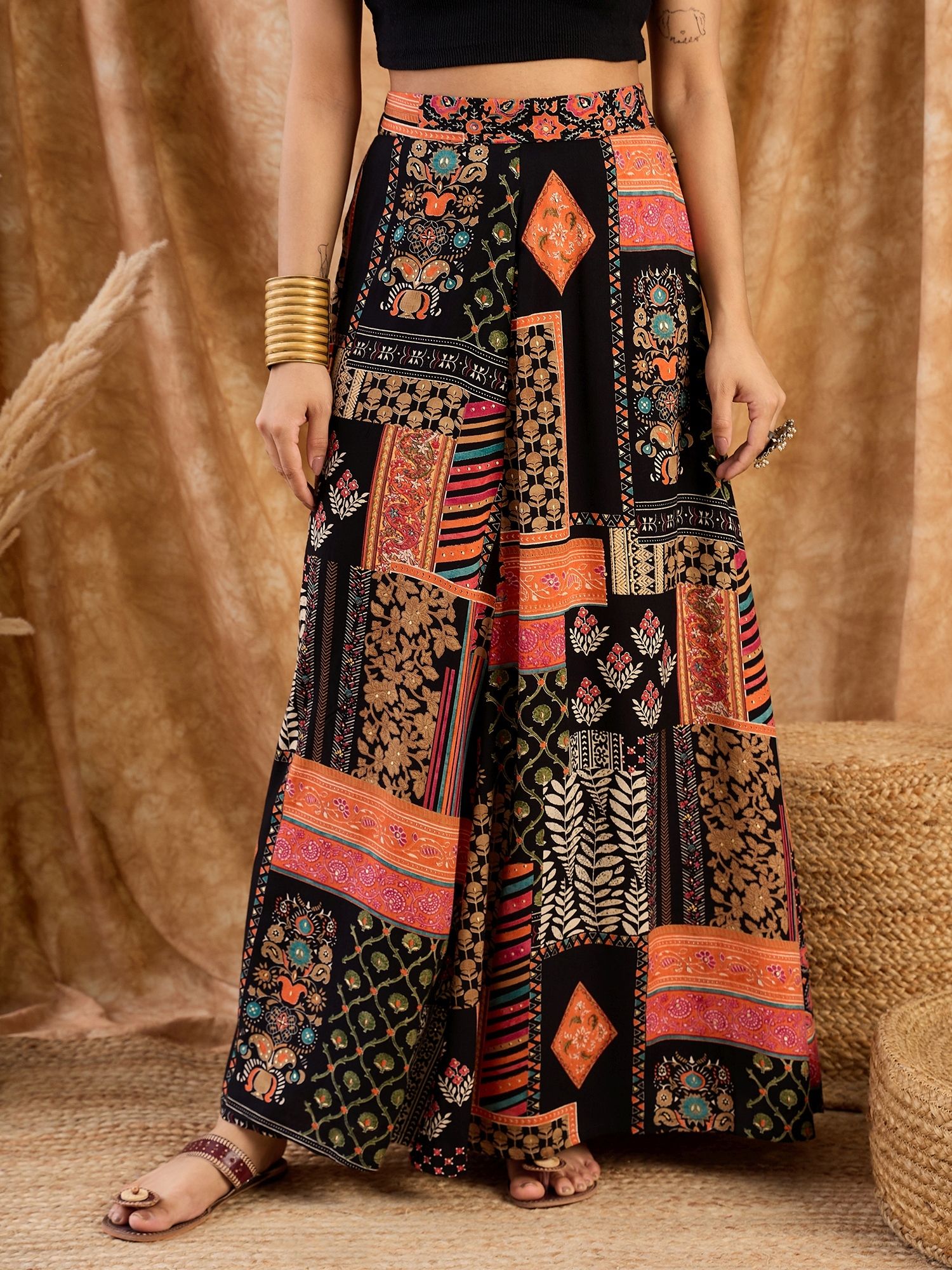inweave Women Printed A-line Black Skirt-picture-34