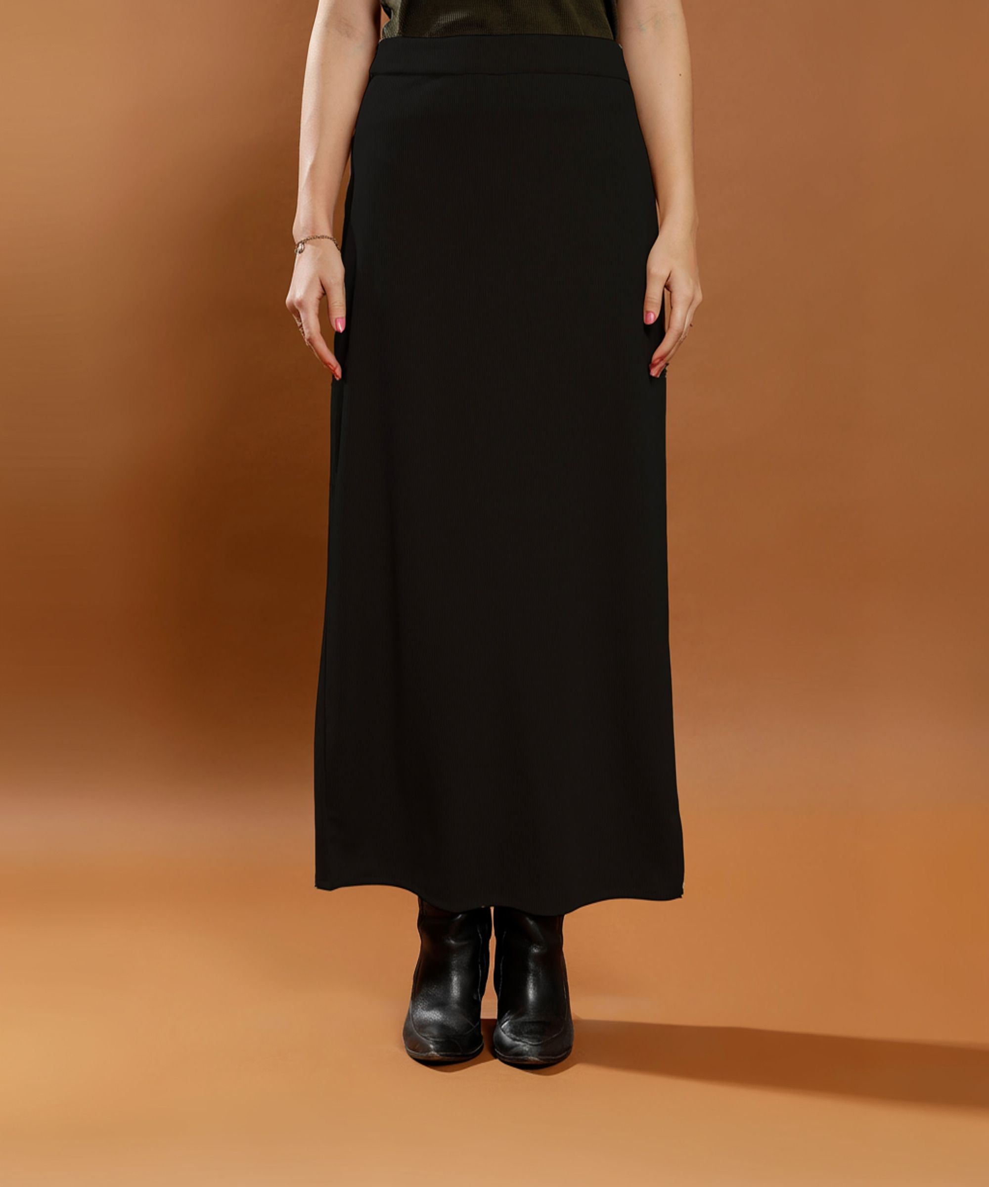 athena Women Solid Straight Black Skirt-picture-13