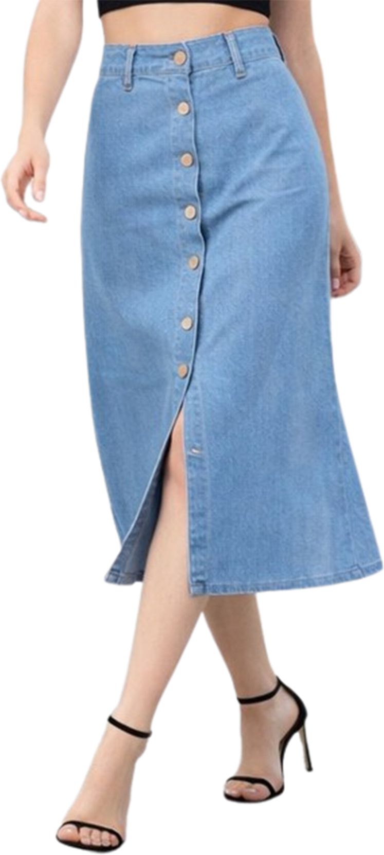Women Solid Flared Light Blue Skirt-image-3