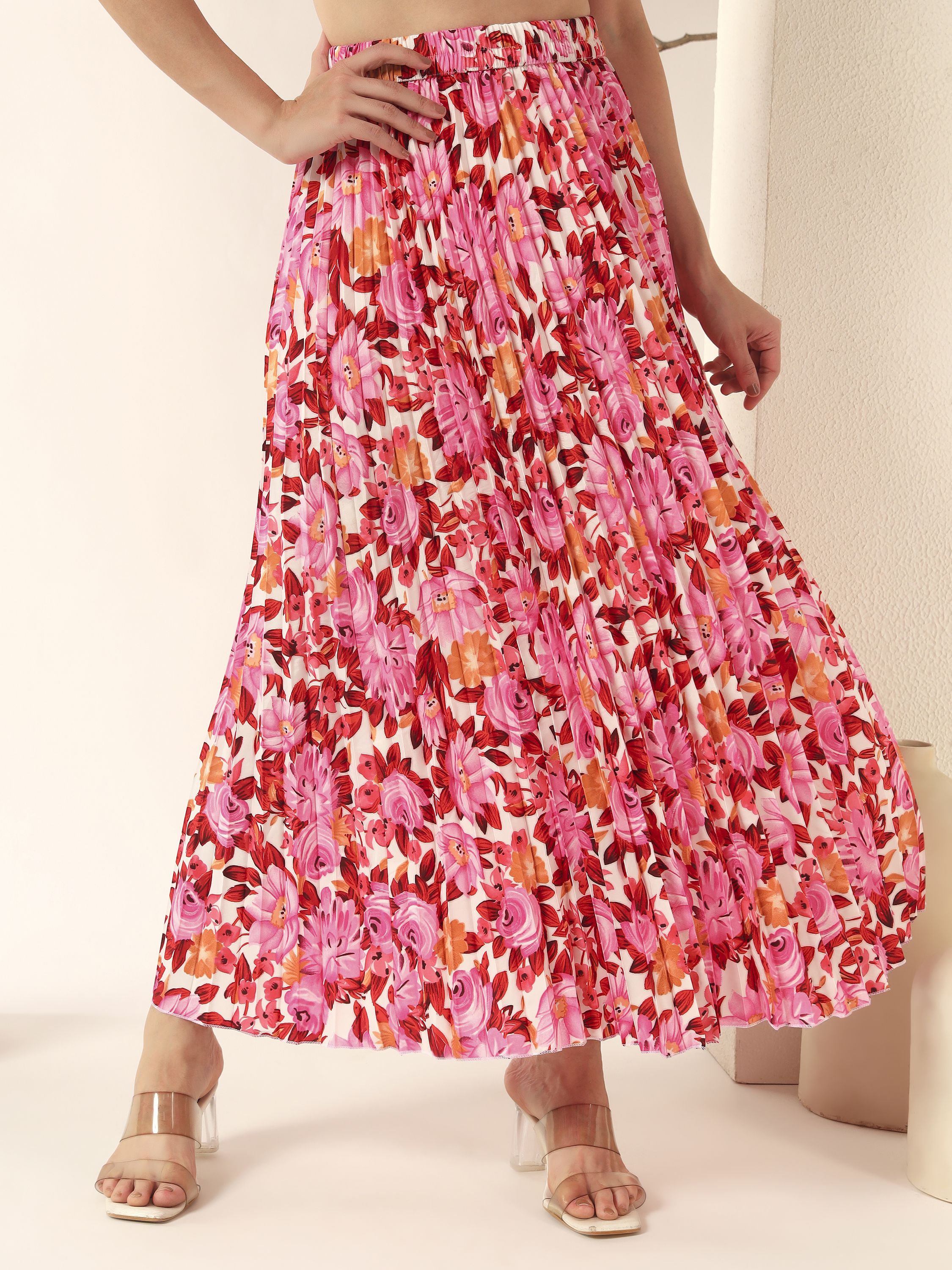Women Printed Pleated Multicolor Skirt