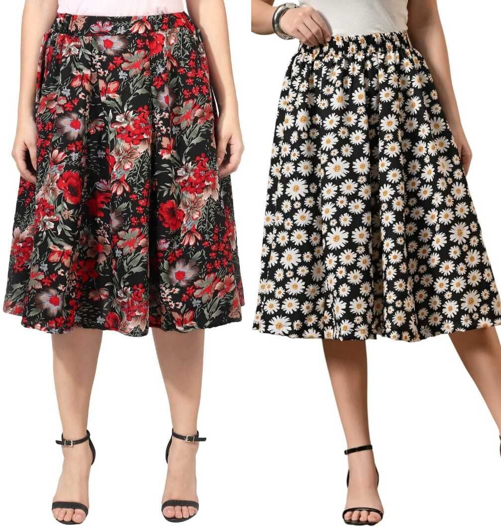 Women Printed Regular Multicolor Skirt-image-3