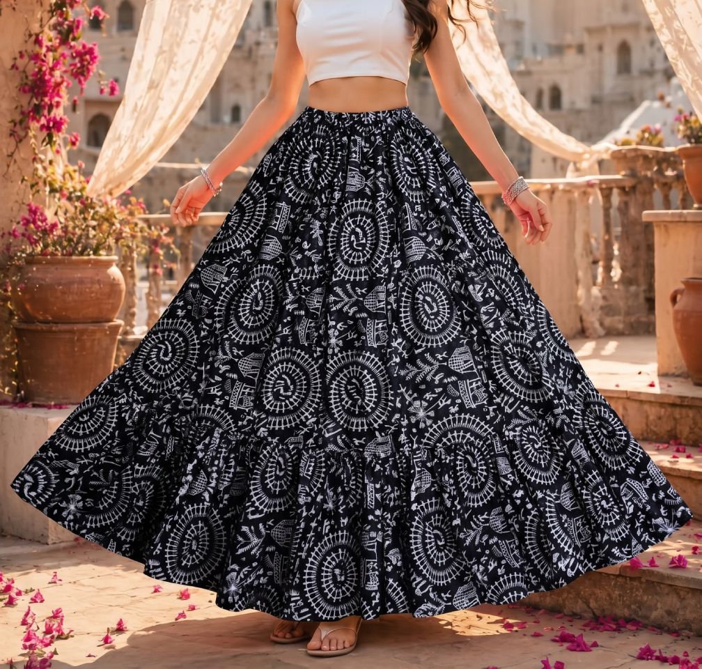sonamani Women Printed A-line Black Skirt-picture-16