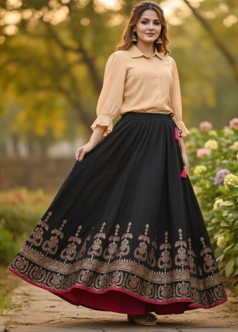alphenic Women Solid, Printed Regular Black Skirt-picture-22