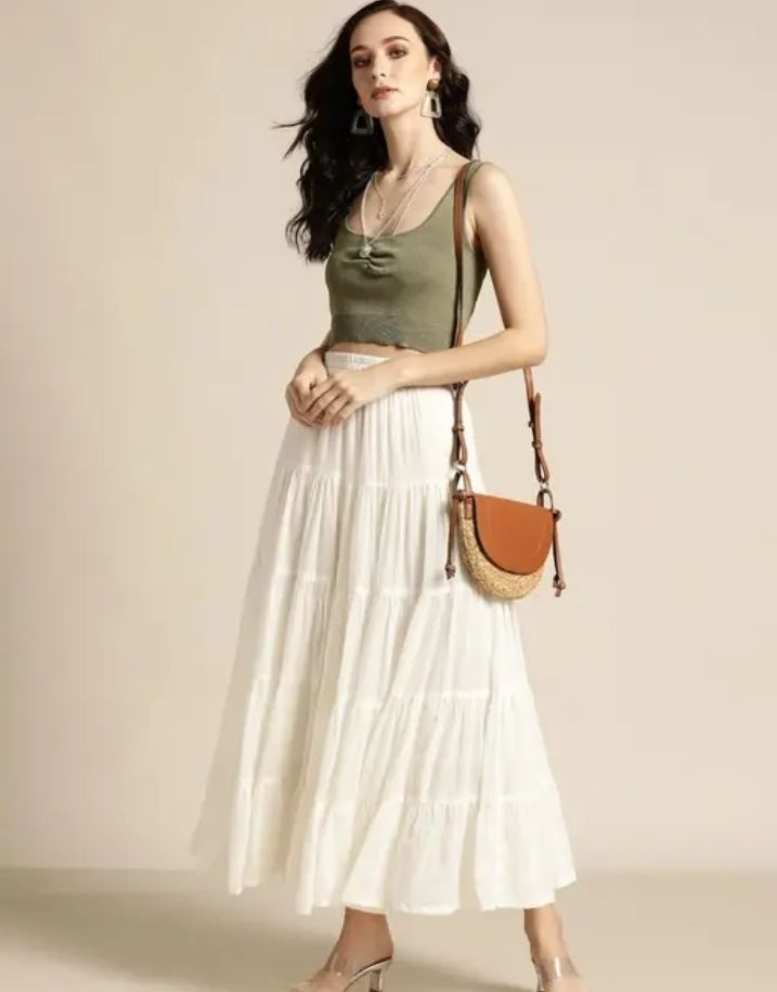 Women Solid Flared White Skirt-image-26