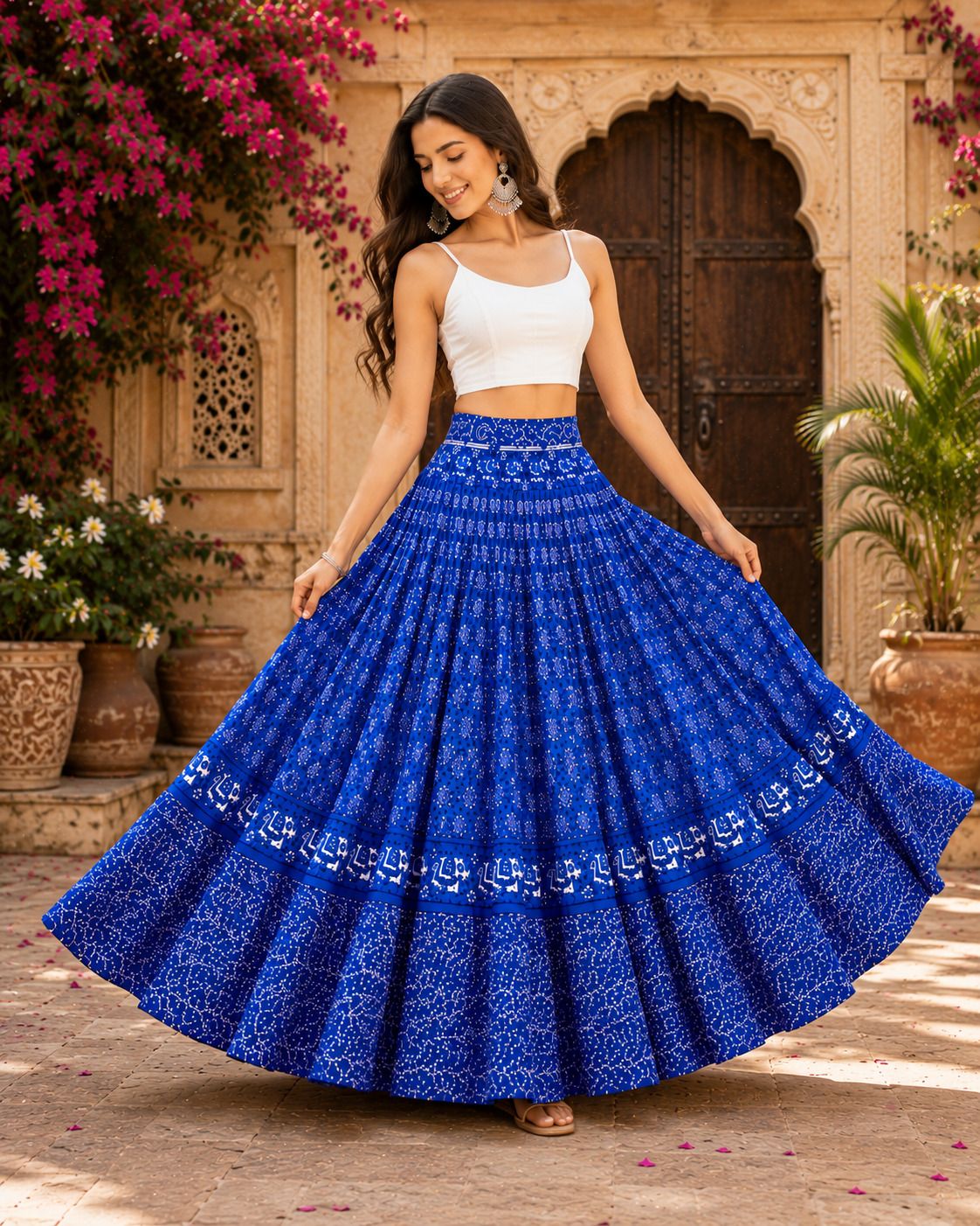ruhvera Women Printed Flared Blue Skirt-picture-12