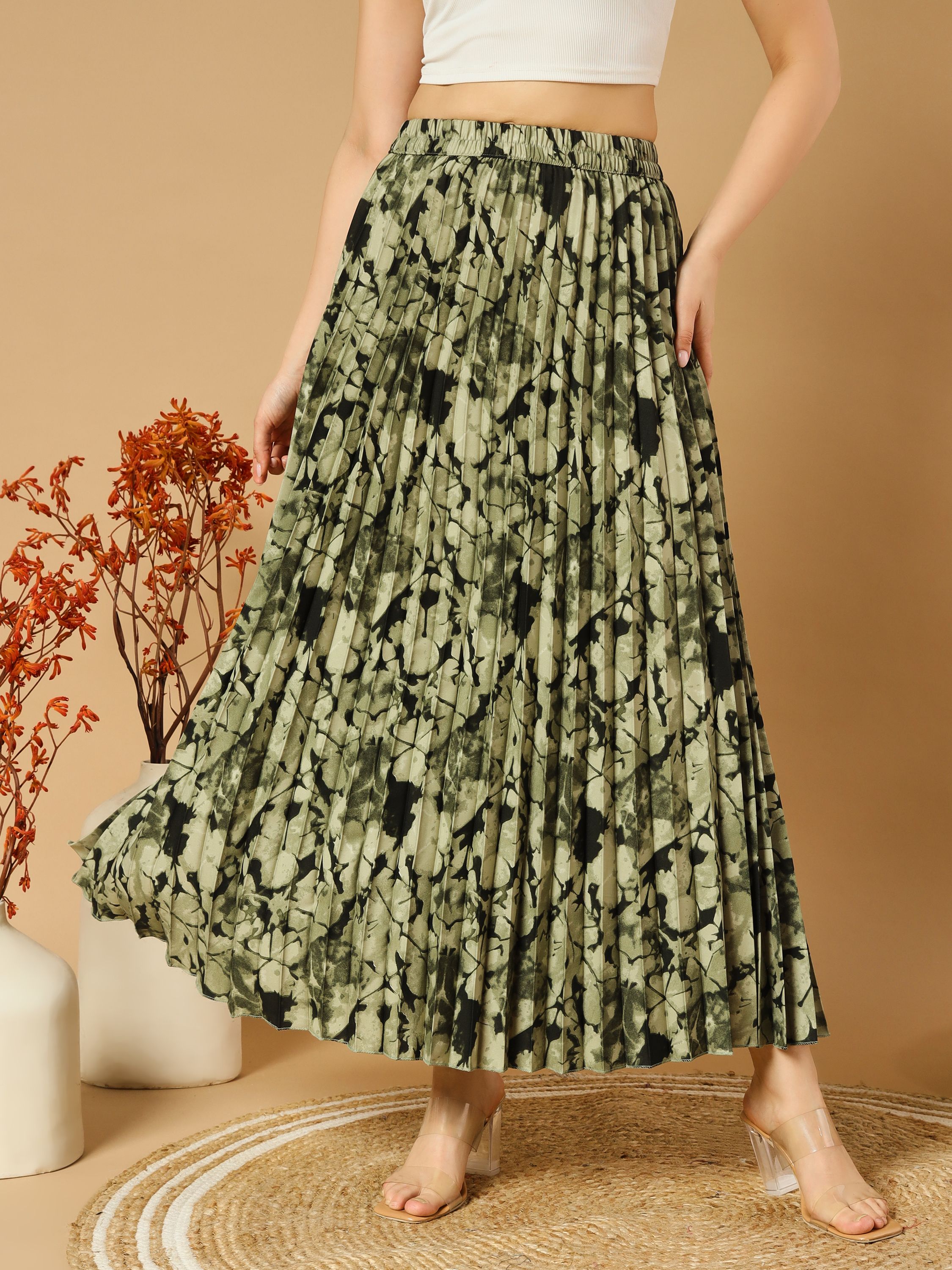 Women Dyed A-line Dark Green Skirt