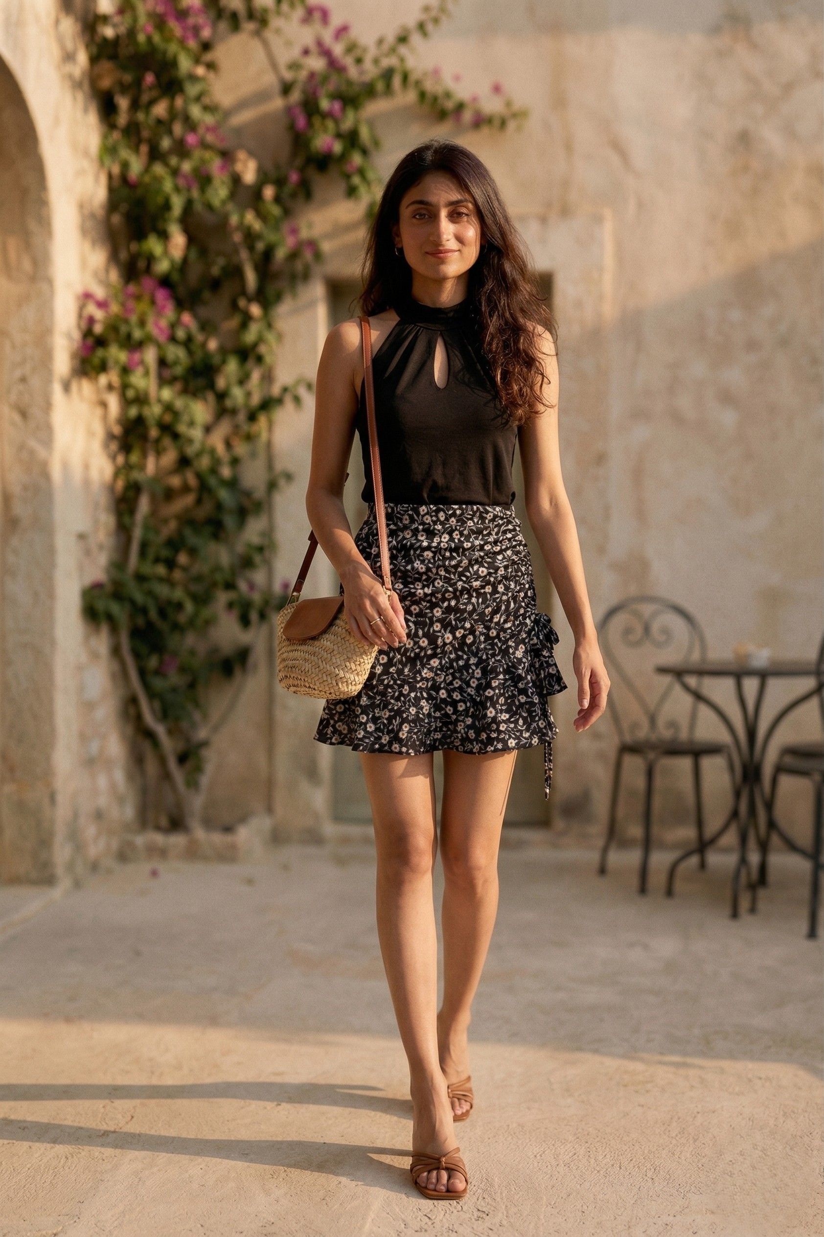 aask Women Floral Print Flared Black Skirt-picture-10