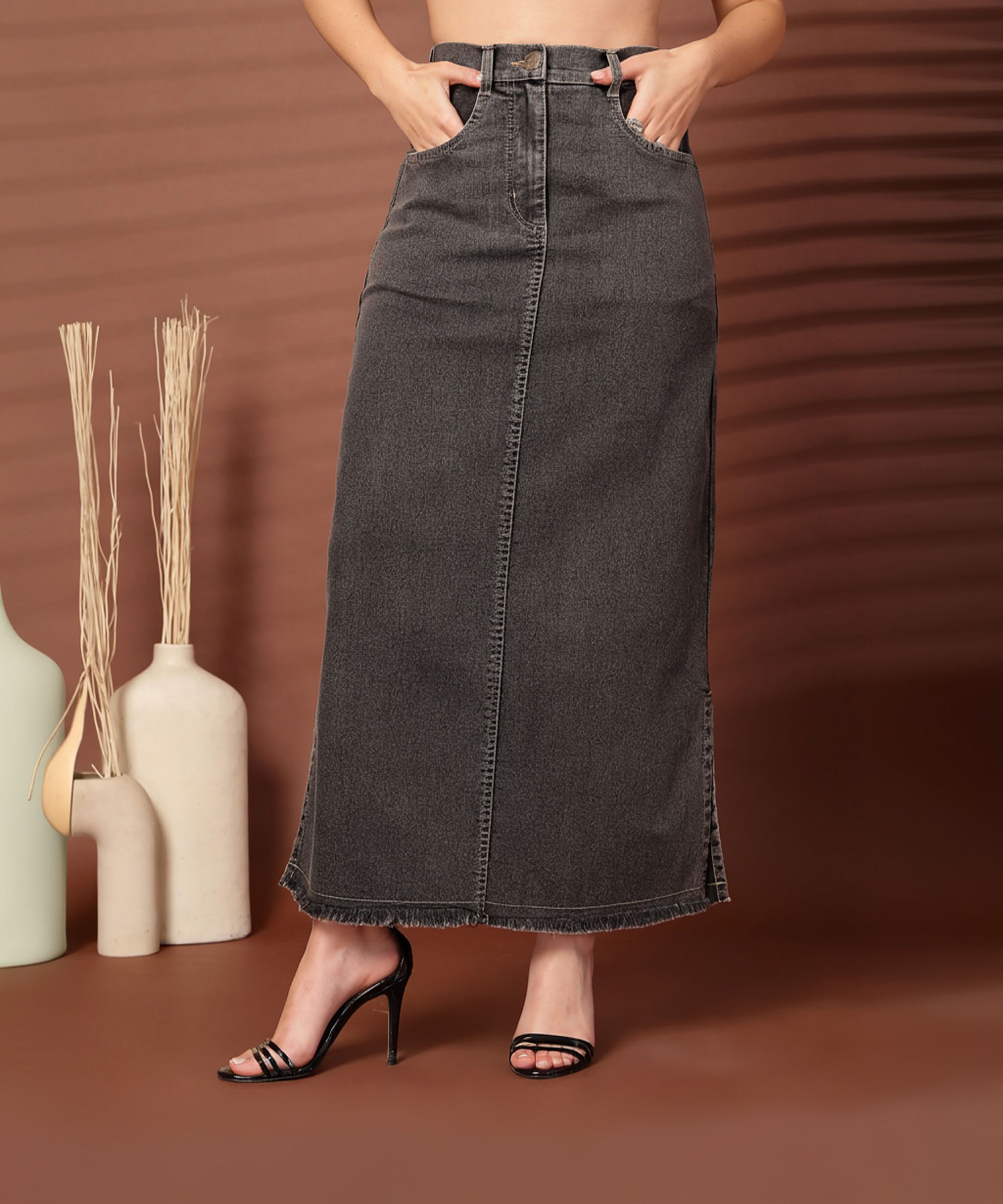 Women Solid Pencil Black Skirt-image-45