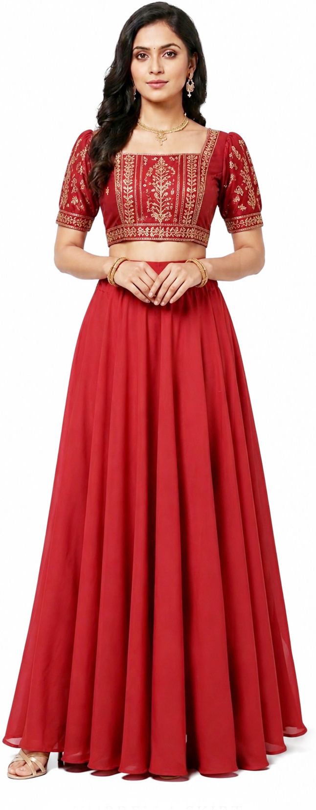 Women Solid Flared Red Skirt-image-22