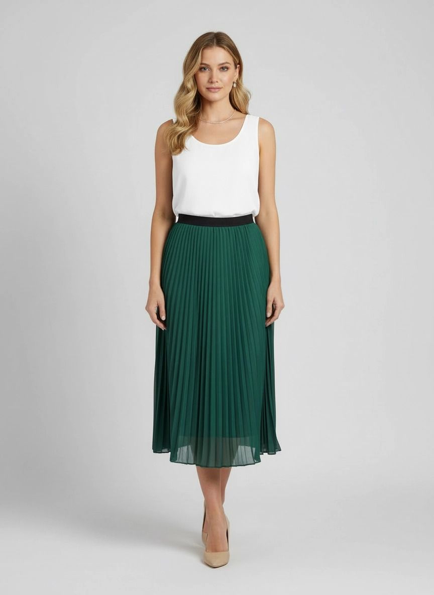 emeros Women Floral Print Pleated Green Skirt-picture-10