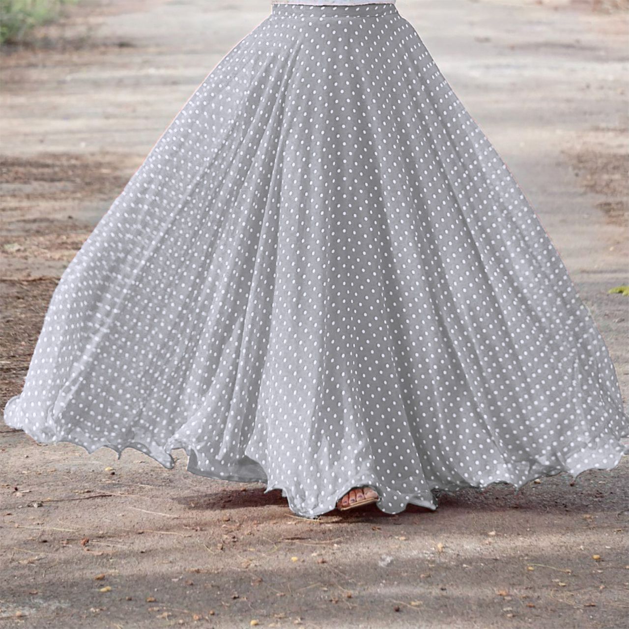 Women Printed, Self Design Flared Grey Skirt-image-27