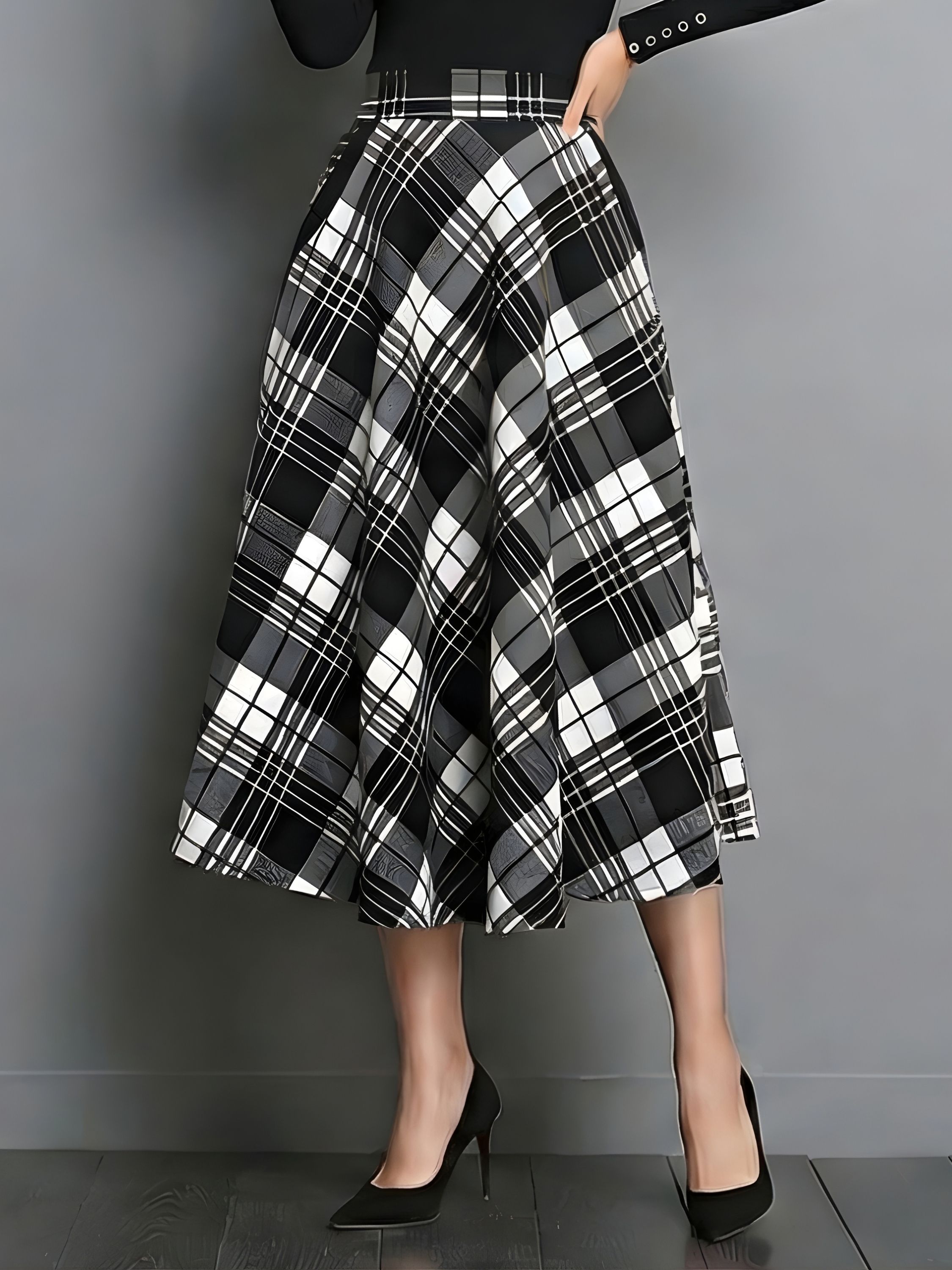 hialto Women Checkered Skorts Black, White Skirt-picture-25
