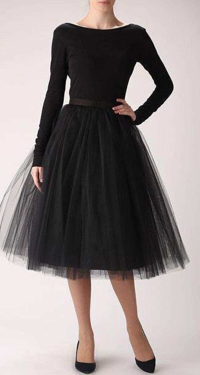 Women Solid Flared Black Skirt