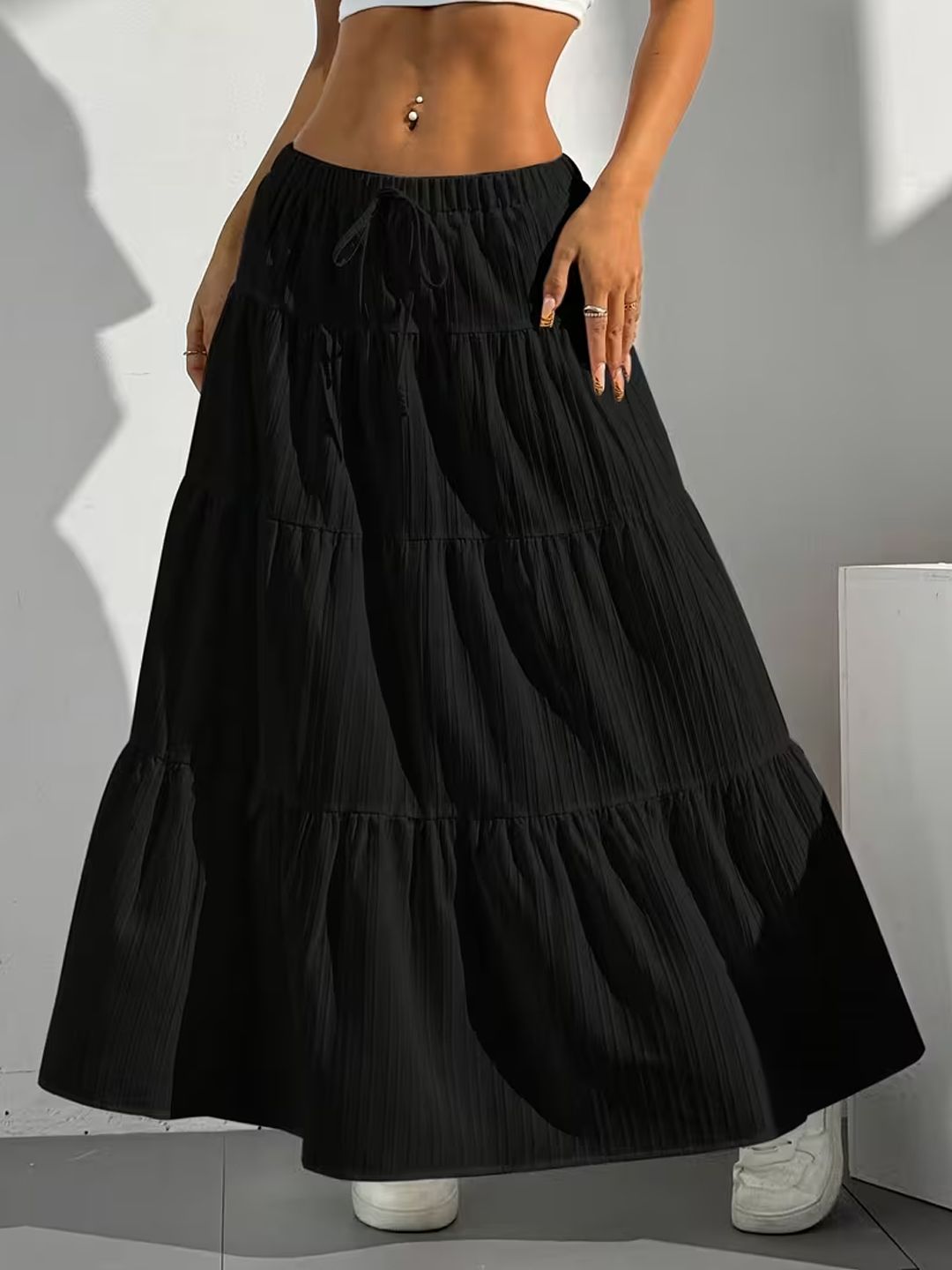 starword Women Self Design Skorts Black Skirt-picture-25