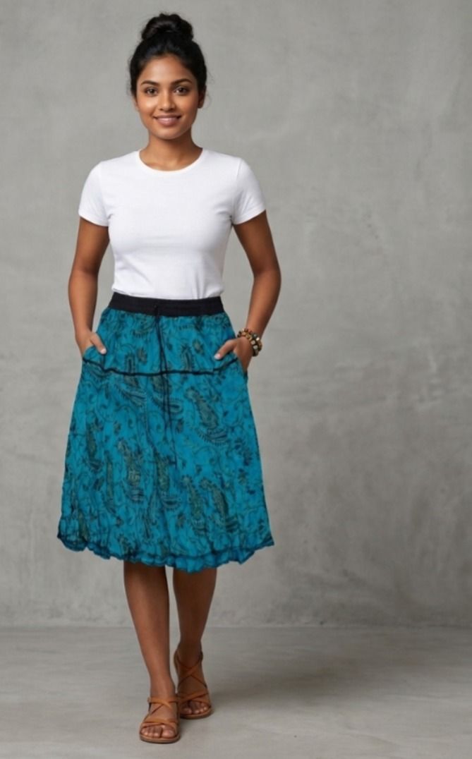 Women Printed A-line Light Blue Skirt-image-23