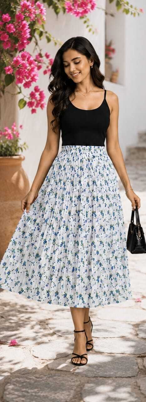 zspenterprisesq Women Floral Print A-line White Skirt-picture-21