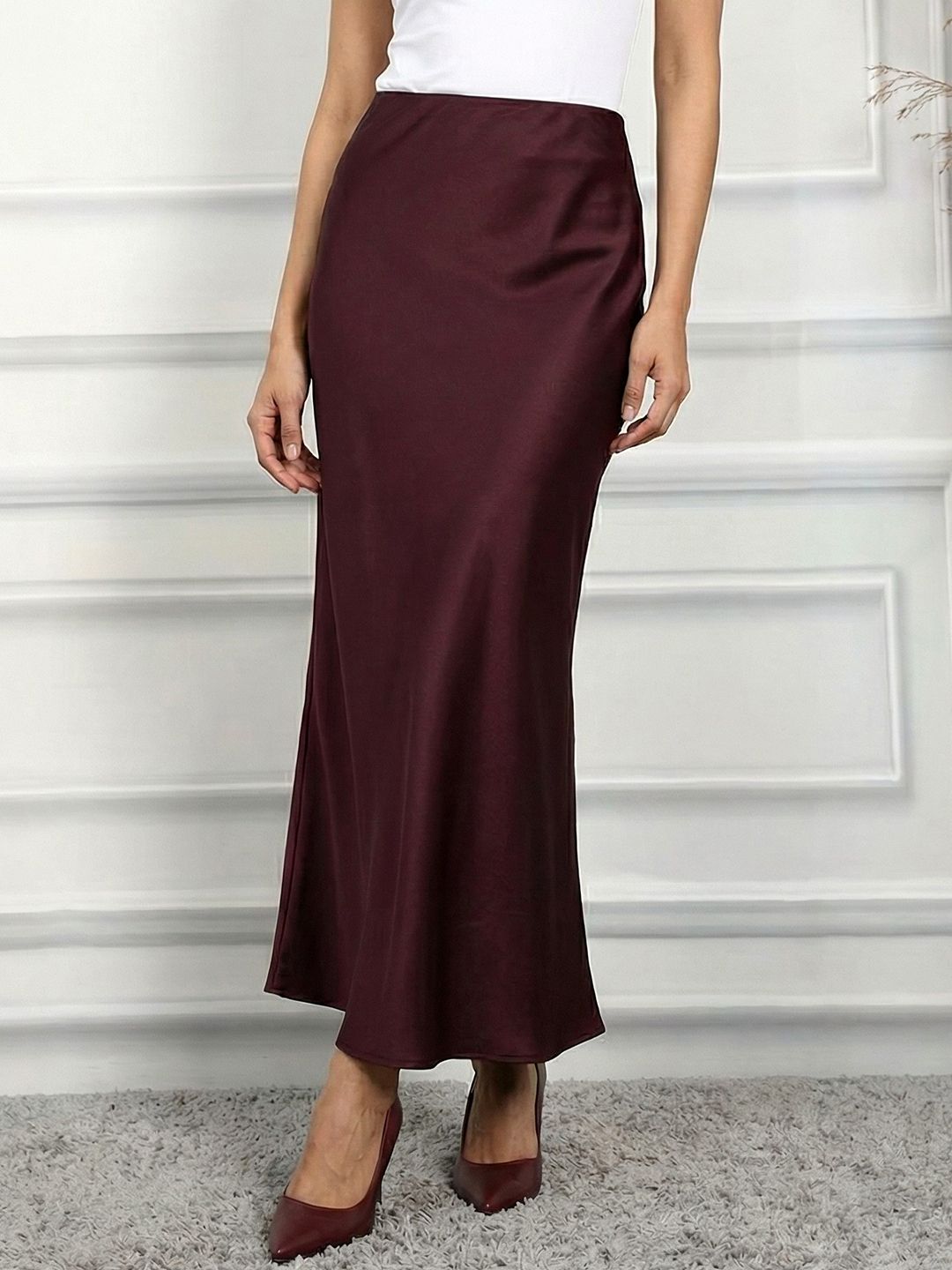Women Solid A-line Maroon Skirt-image-41