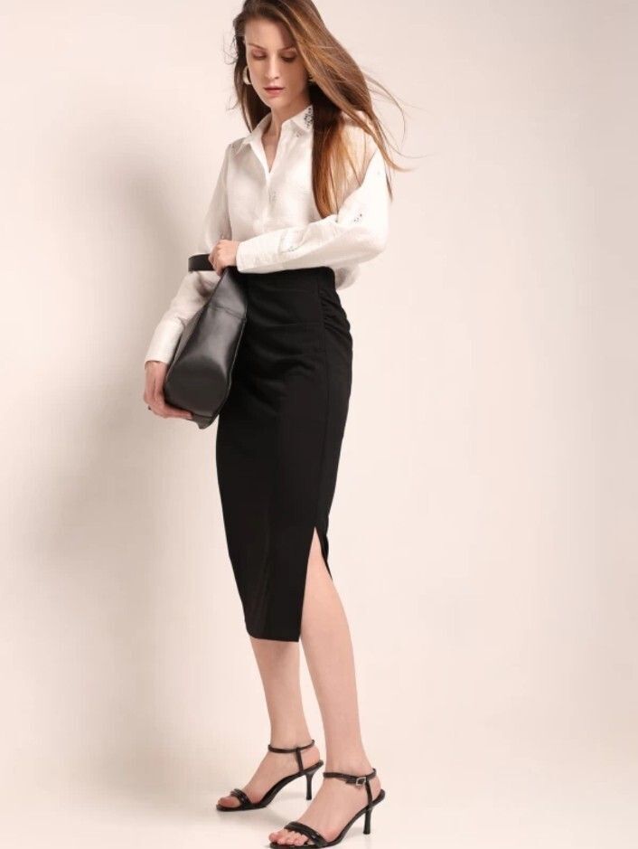 Women Solid Pencil Black Skirt-image-39