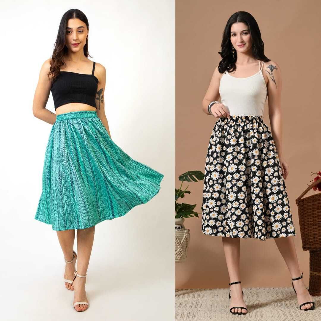 Women Printed A-line Multicolor Skirt-image-4