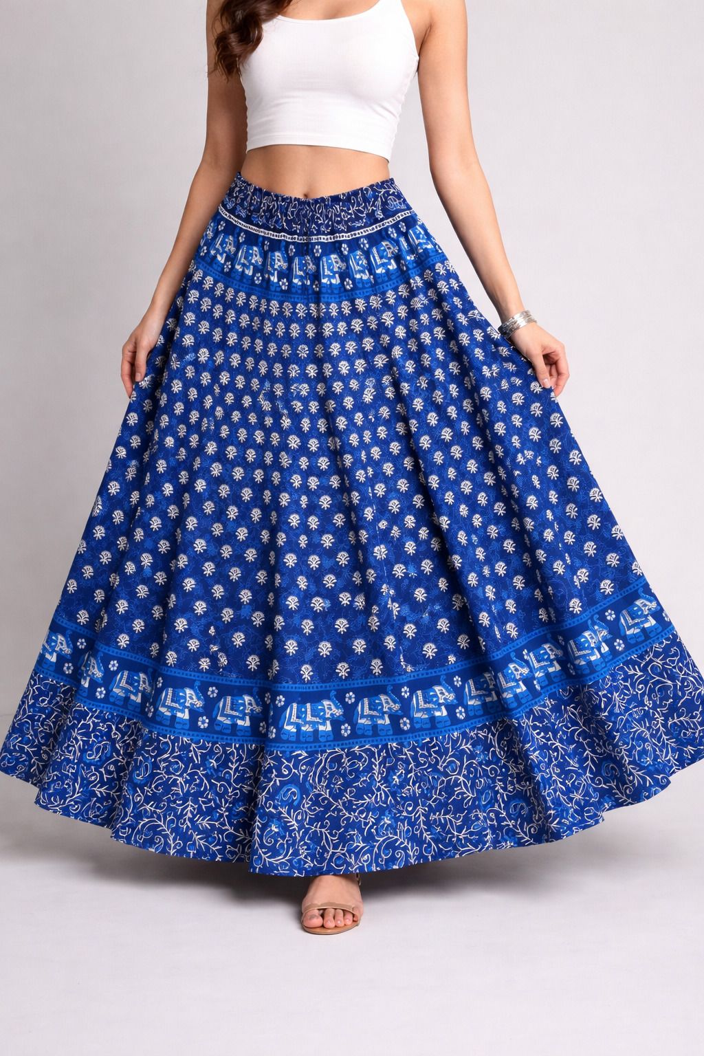 haraye Women Printed Flared Blue Skirt-picture-21
