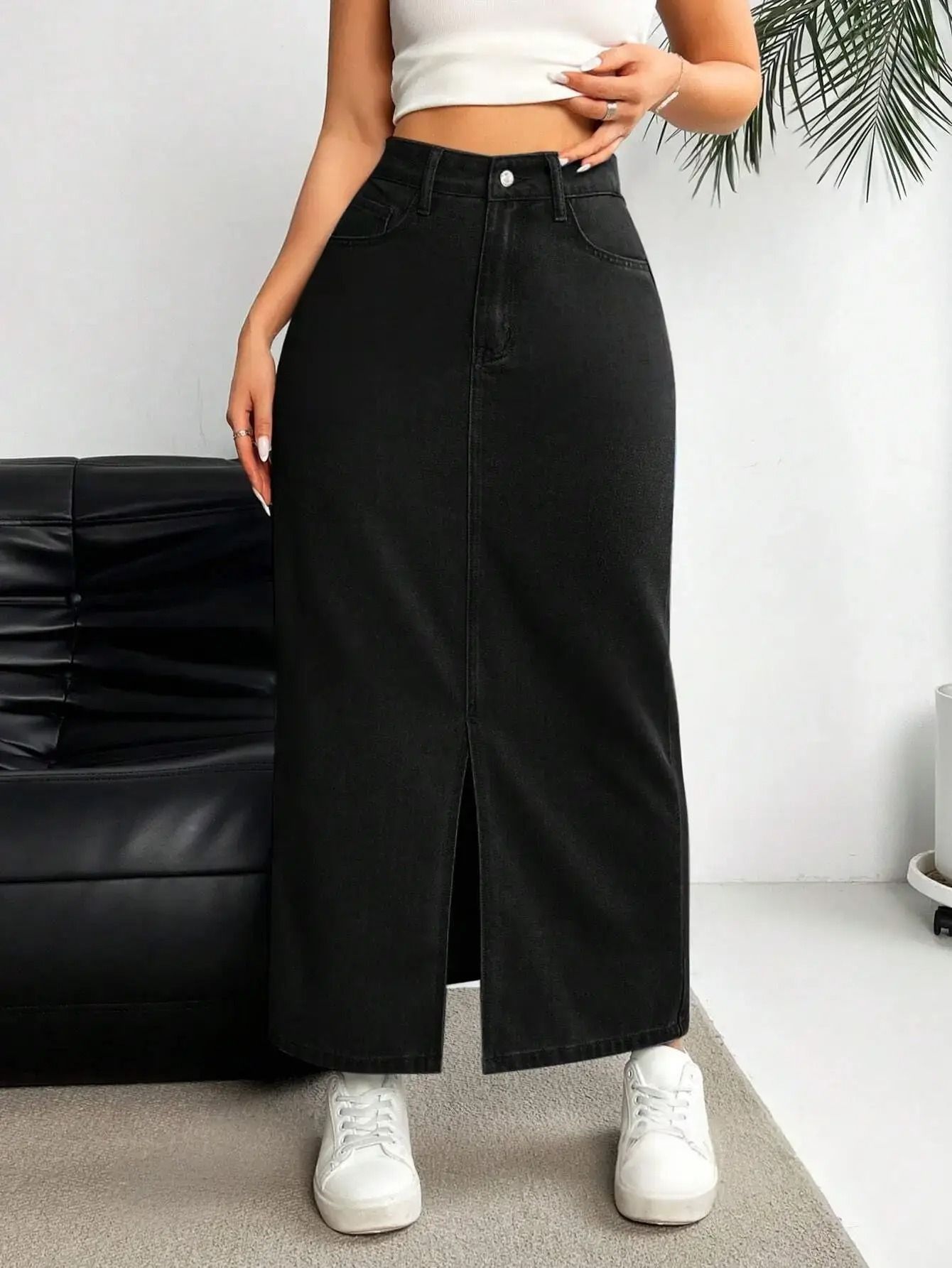 dolsia Women Solid Pencil Black Skirt-picture-46