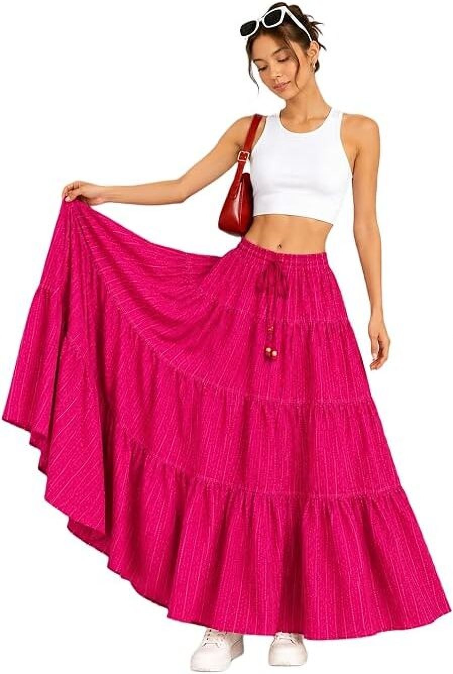 Women Self Design Flared Pink Skirt-image-26