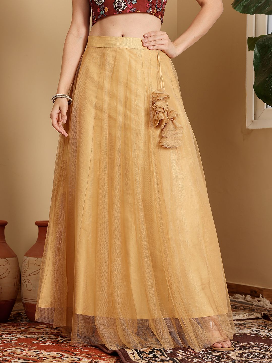 Women Solid Flared Beige Skirt-image-33