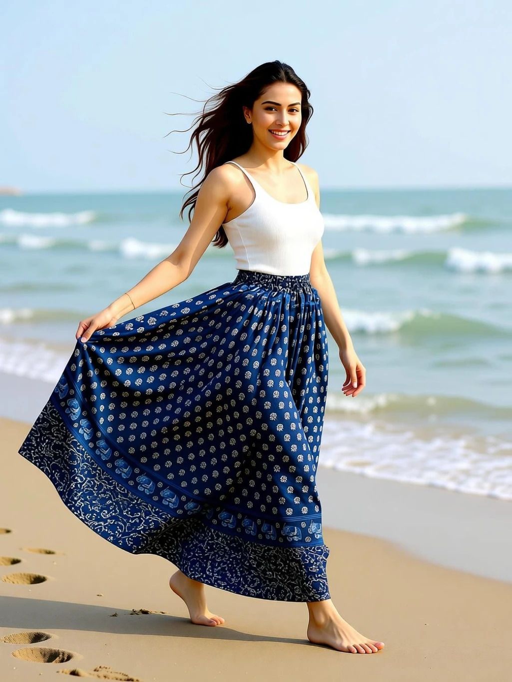 roohstyle Women Printed Flared Blue Skirt-picture-13