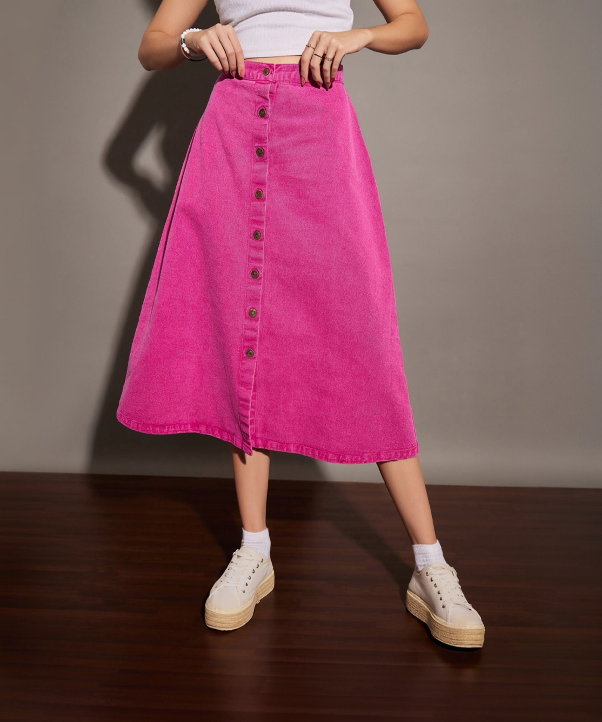 sassafras Women Washed A-line Pink Skirt-picture-27