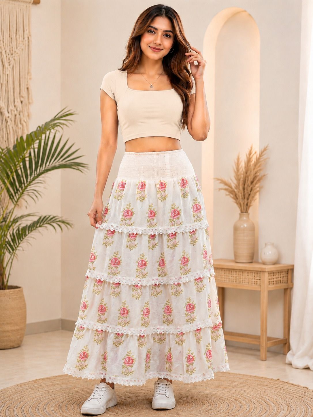 tylaent Women Printed A-line Pink Skirt-picture-42