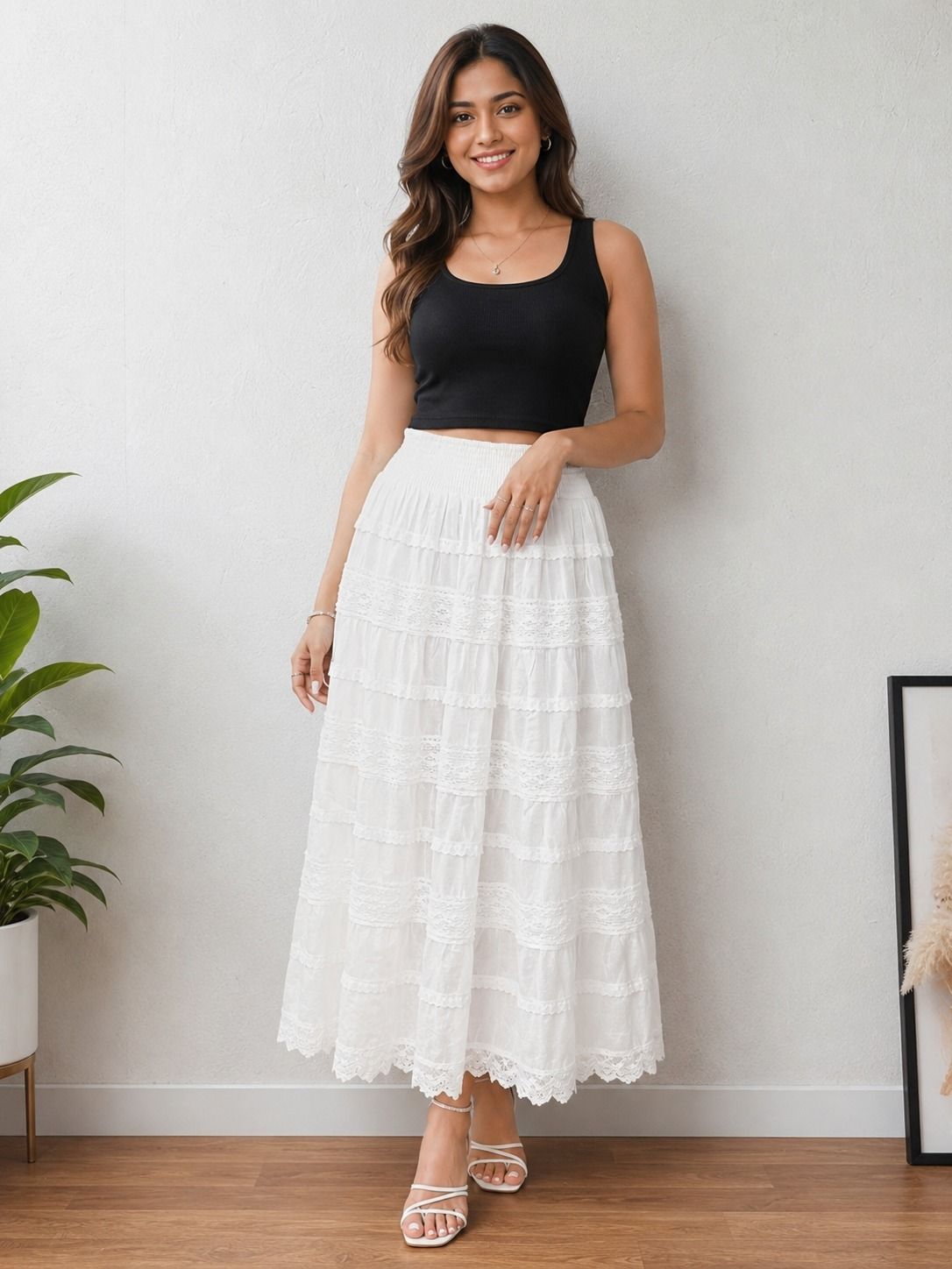 rangani Women Abstract Asymetric White Skirt-picture-30