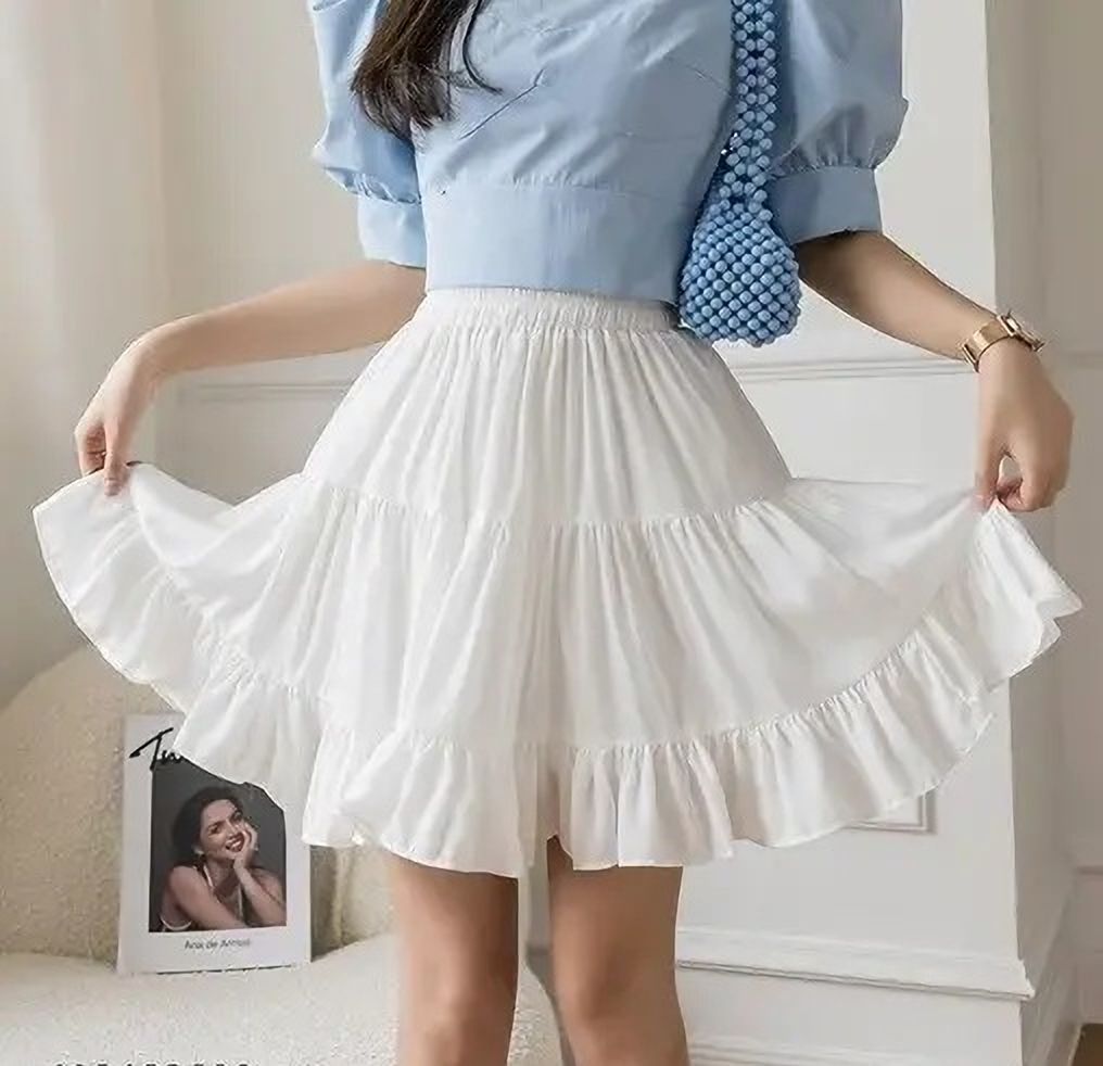 Women Solid Flared White Skirt-image-44