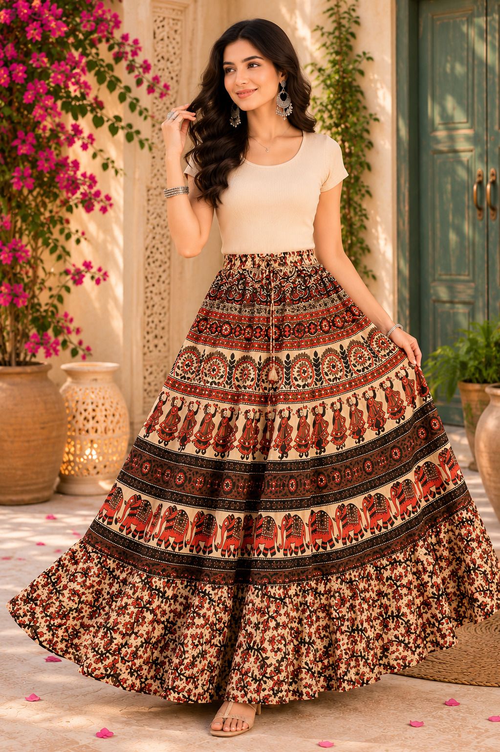 ruhvera Women Printed Flared Multicolor Skirt-picture-10