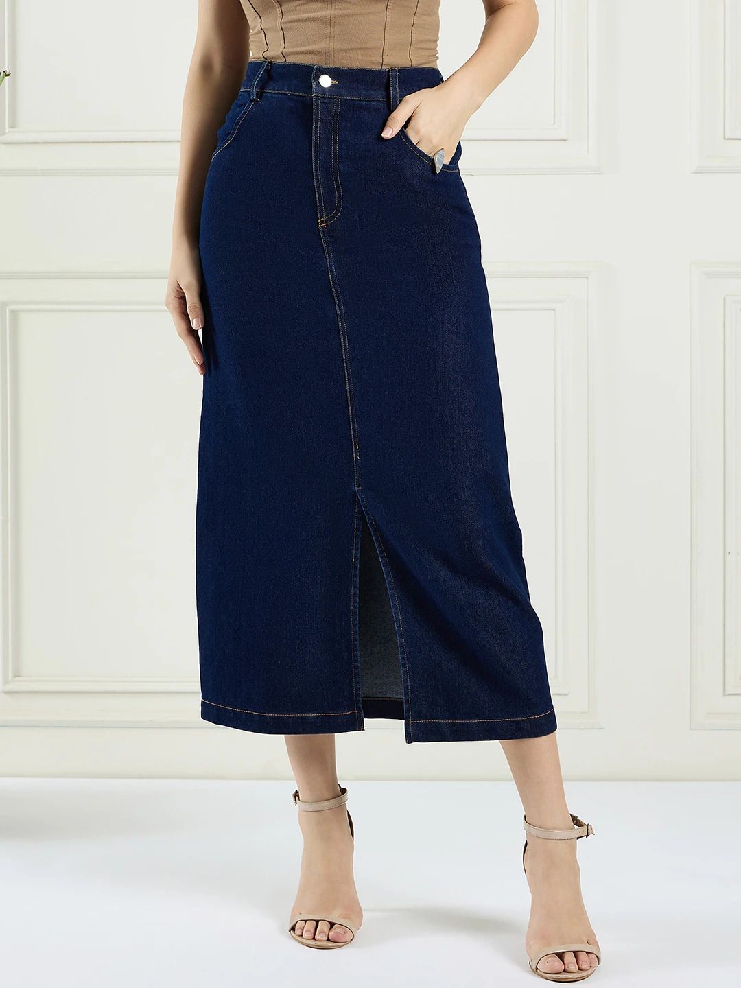 metronaut Women Solid A-line Dark Blue Skirt-picture-11