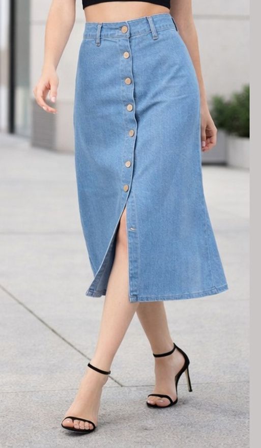 Women Solid Straight Light Blue Skirt-image-26