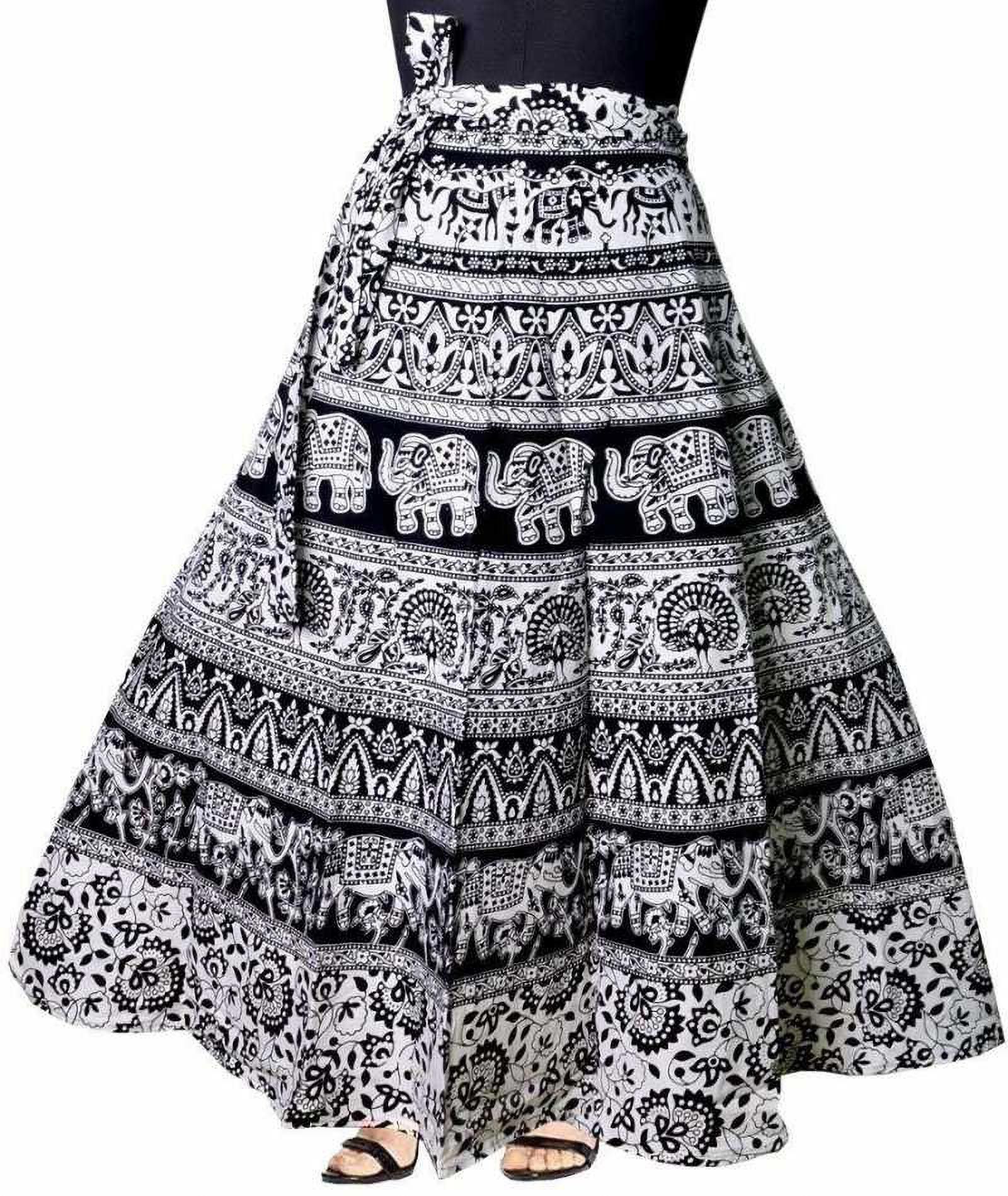 Women Printed Wrap Around White, Black Skirt