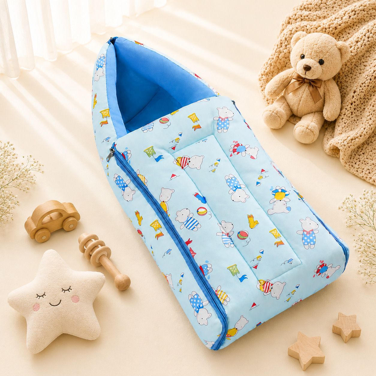 3 in 1 Baby Sleeping Bag and Carry Nest,Cotton for new born baby(BLUE PANDA S1) Sleeping Bag-image-11