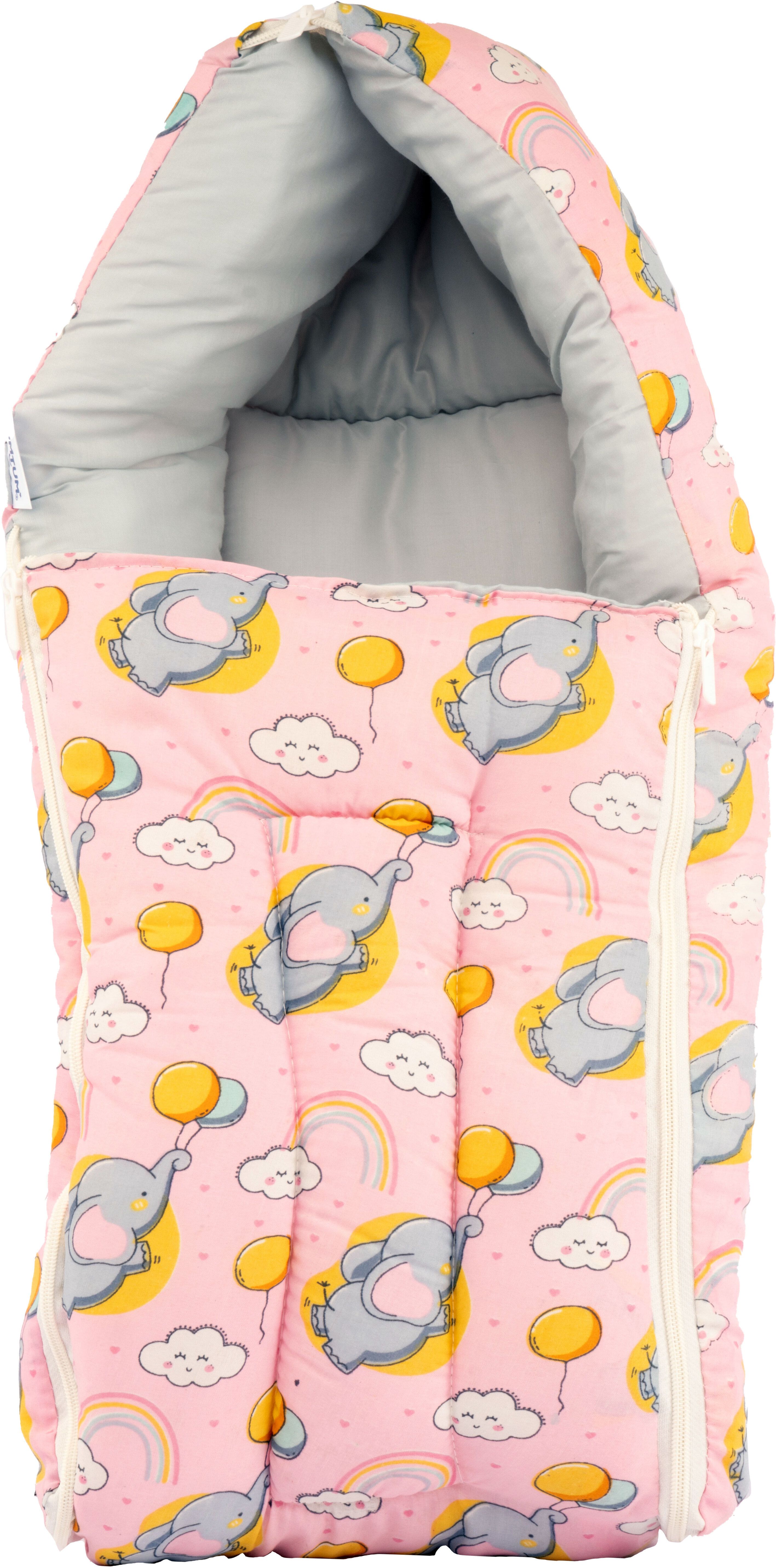 bumtum 0-6 Months New Born 3 in 1 Cotton Baby Carrier, Elephant Print(Baby Pink) Sleeping Bag-picture-23