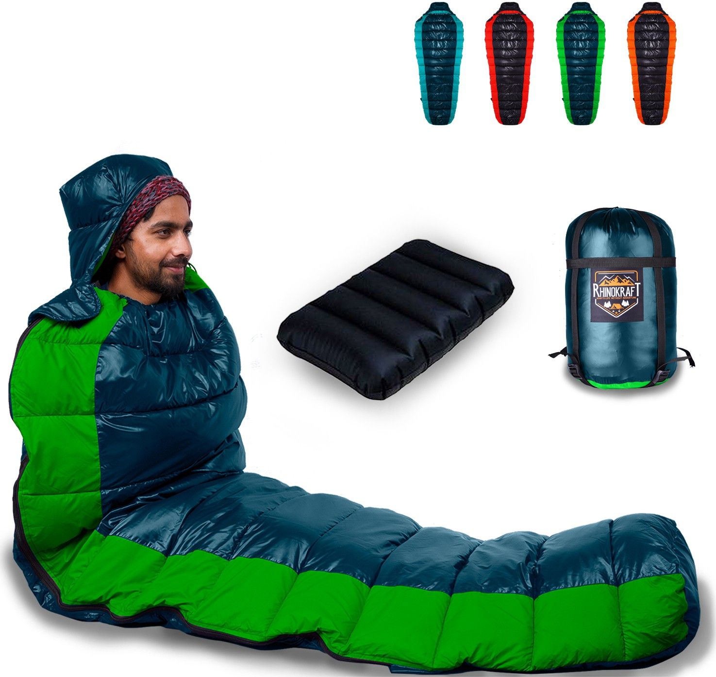 rhinokraft Premium Quality Light Weight Nylon 1.2 Kg , 8 to 20 Degree Celsius with Pillow Sleeping Bag-picture-12