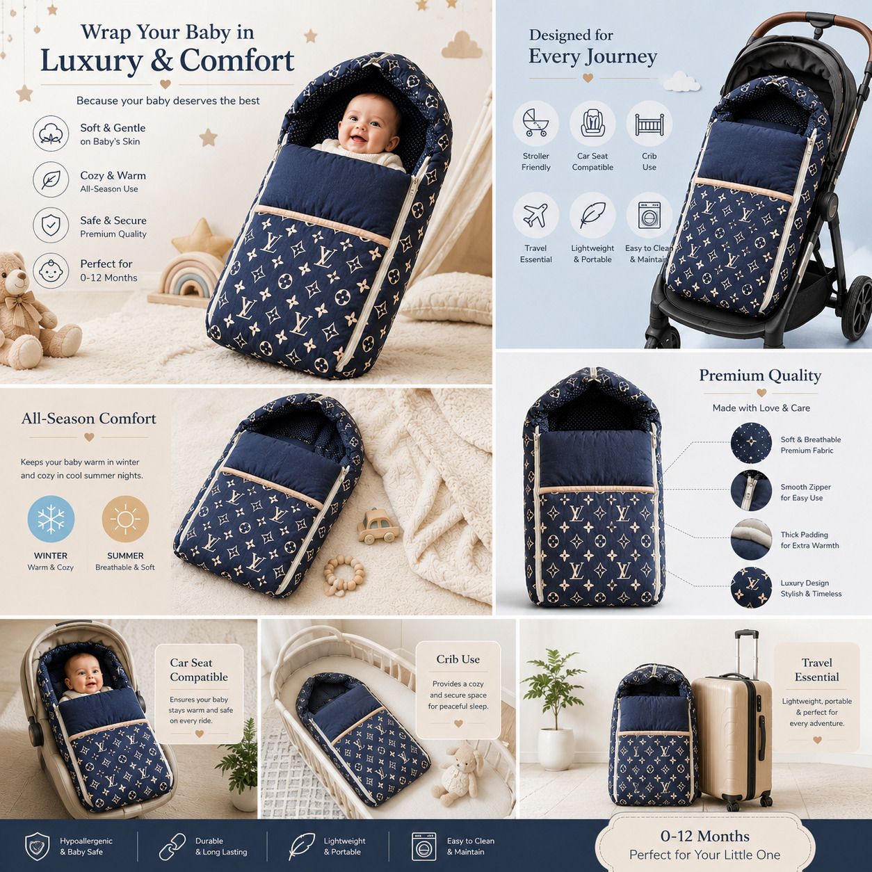 gudi enterprise 3in1 Cotton Comfortable For New Born Baby Sleeping Bag & Carry Bag 0-12 Month Sleeping Bag-picture-35