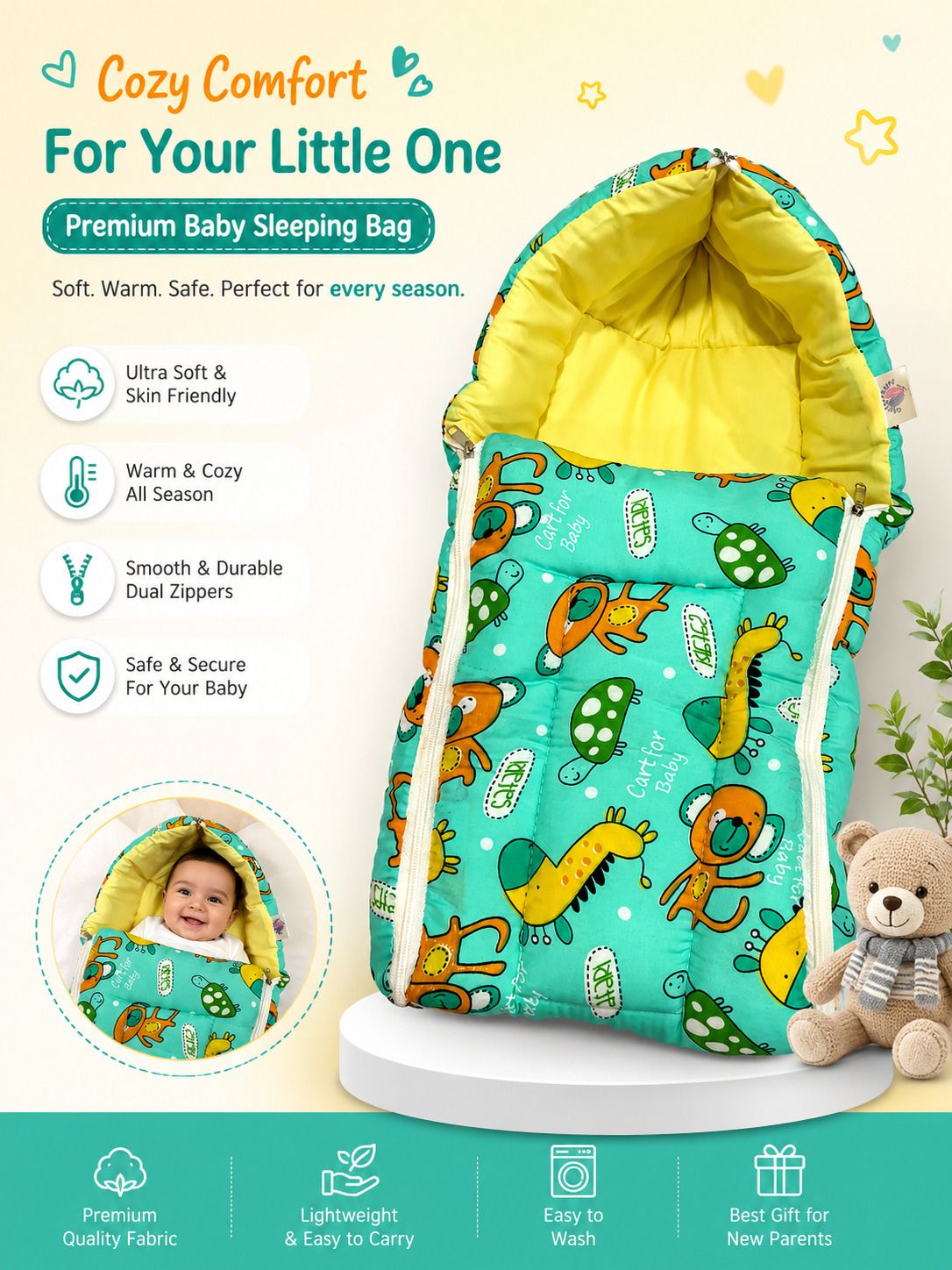craftura Premium Cotton Baby Sleeping Bag 0-6 Months Sleeping Bag-picture-18