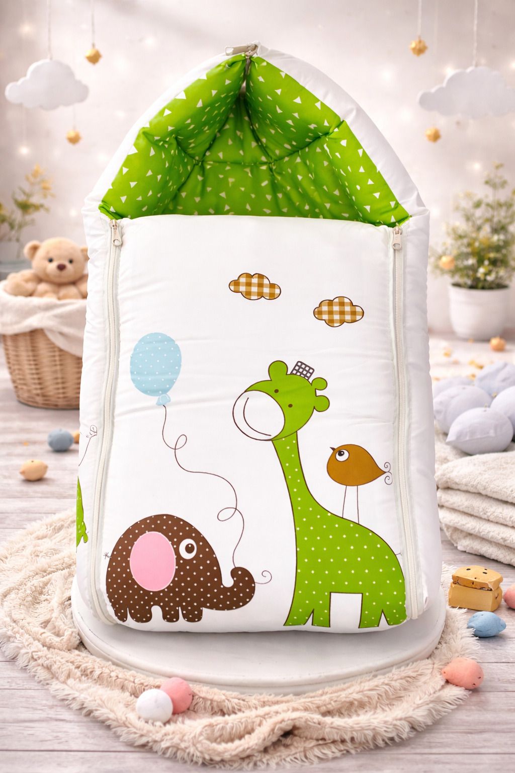 nazee Animal Cartoon Printed Baby Sleeping Bag Cotton 3-in-1 Carry Nest - Mattress - Sleeping Bag-picture-37