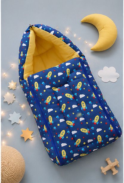 3 in 1 baby bed,baby bedding or nfew born & carry nestcotton Blue Rocket print Sleeping Bag-image-25