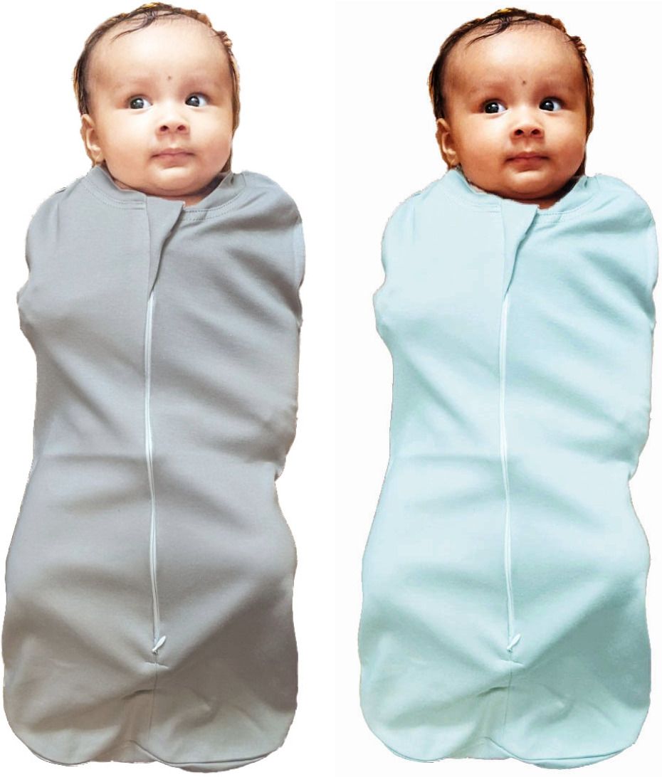 POD/Swaddle/Sleeping Bag/Sack for NewbornBaby 0-3 months-PK2 Light Blue+Gray Sleeping Bag-image-3