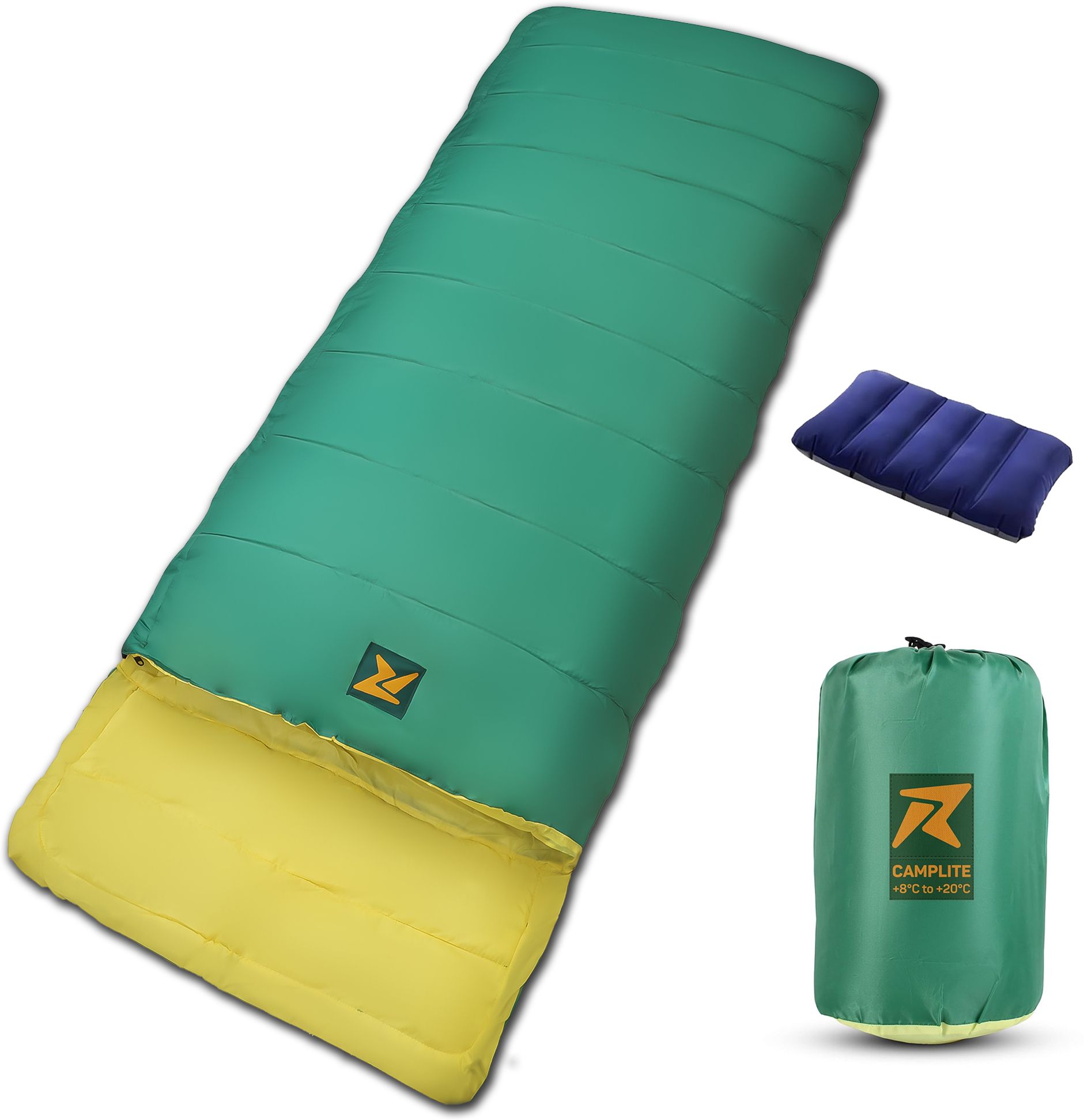 Camplite Indoor & Outdoor Temp 8°C to 20°C, 1.1Kg (Green & Yellow) Sleeping Bag