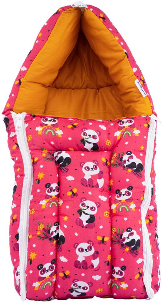 0-6 Months New Born 3 in 1 Baby Cotton Baby Carrier, Baby Bed, Panda (Magenta) Sleeping Bag